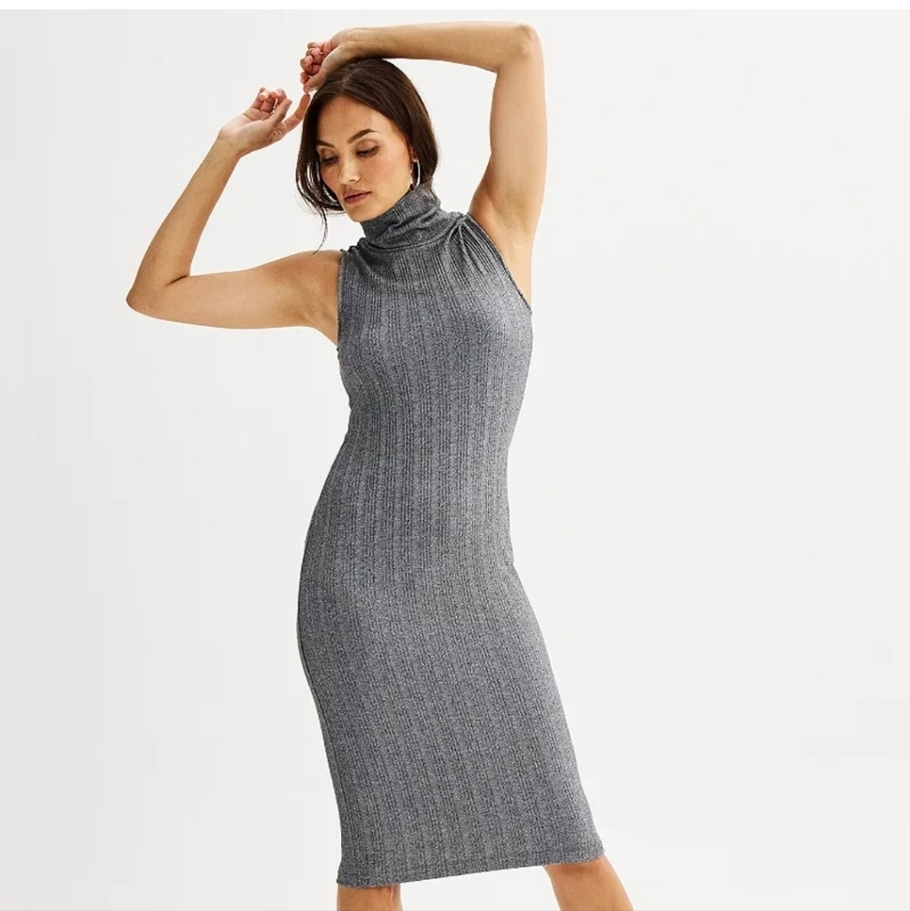 Blue Sleeveless Turtleneck Dress